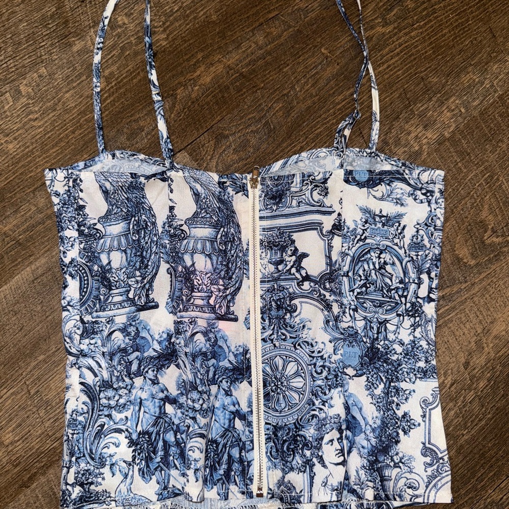 PrettyLittleThing Blue and White Baroque Print Camisole